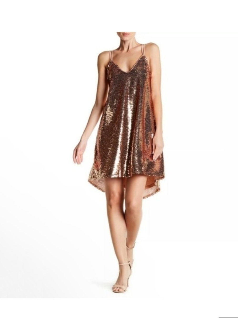 NSR Sequin Slip Dress in Rose Gold